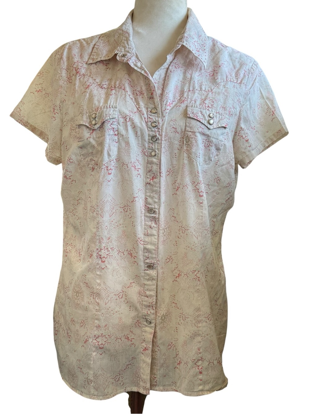 Vintage Cowboy Western Floral Button-Up Short Sleeve Blouse - Picture 3 of 11